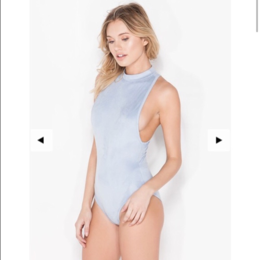 suede baby blue bodysuit